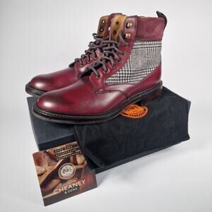 Joseph Cheaney Hope R Burgundy Derby Boots Leather Prince Wales Check US 9 New